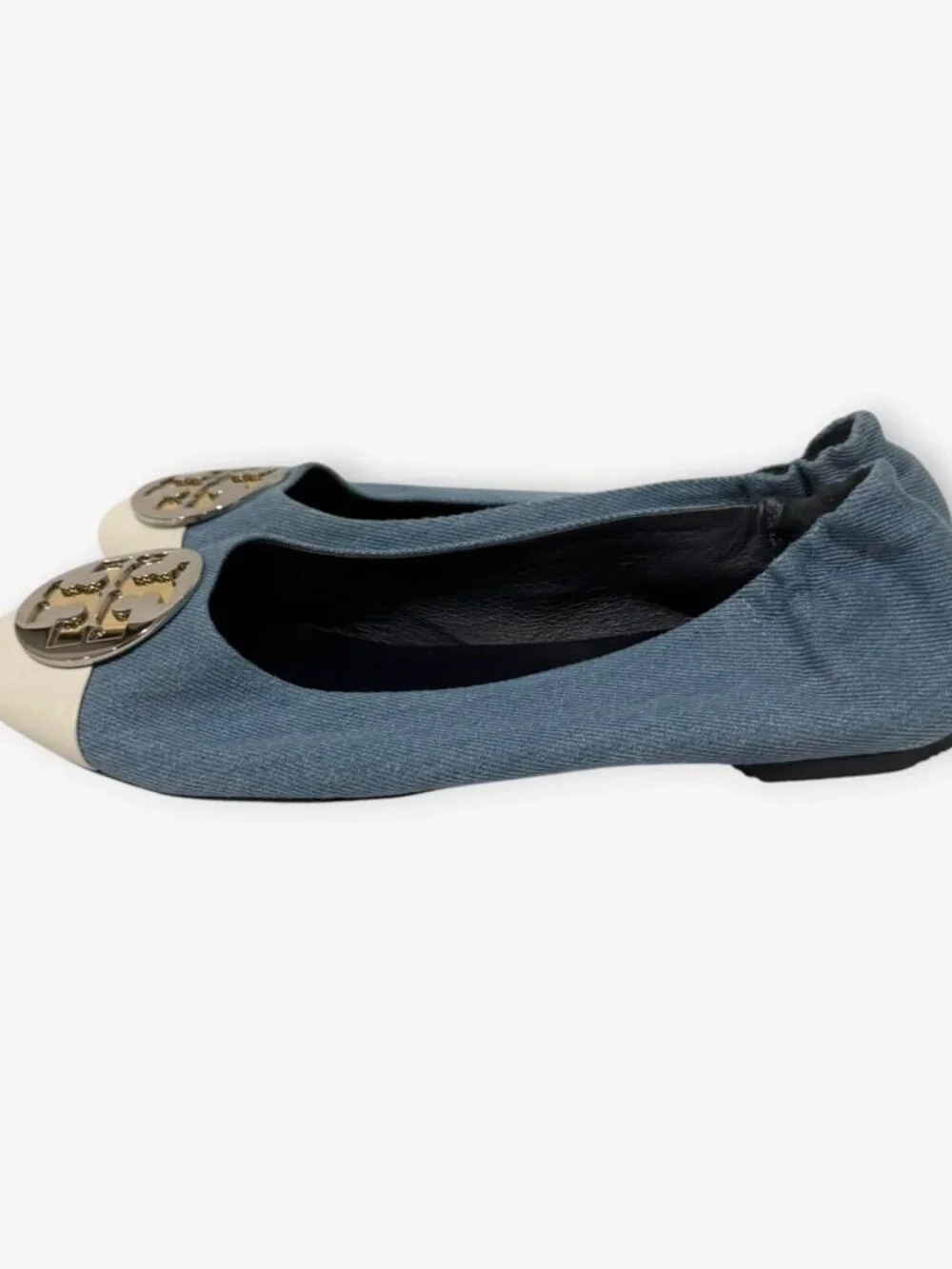 Tory Burch Claire Denim and Leather Cap-Toe Ballet Flats Size 10